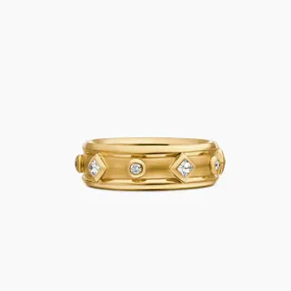 Gold White Band Geometric Diamond Settings Ring