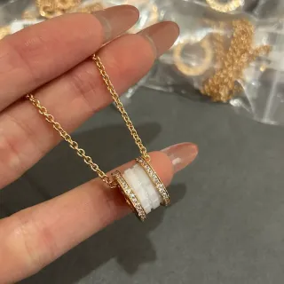 Gold White Chain Ceramic Stacked Pendant Necklace
