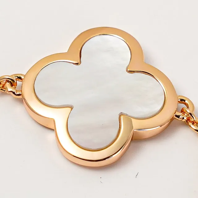 Gold White Chain Four Clover-Shaped Charms Bracelet 6