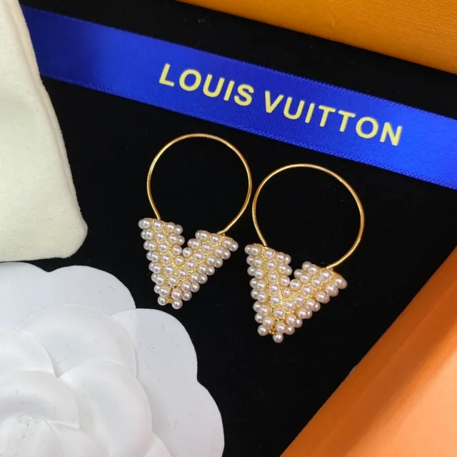 Gold White Hoop Pearl-Embellished Triangle Earrings 2