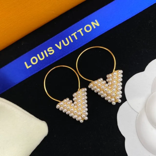 Gold White Hoop Pearl-Embellished Triangle Earrings 5