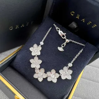 Graff Plata Blanco Pavé-Set Motivo Floral Cinco Flores Pulsera