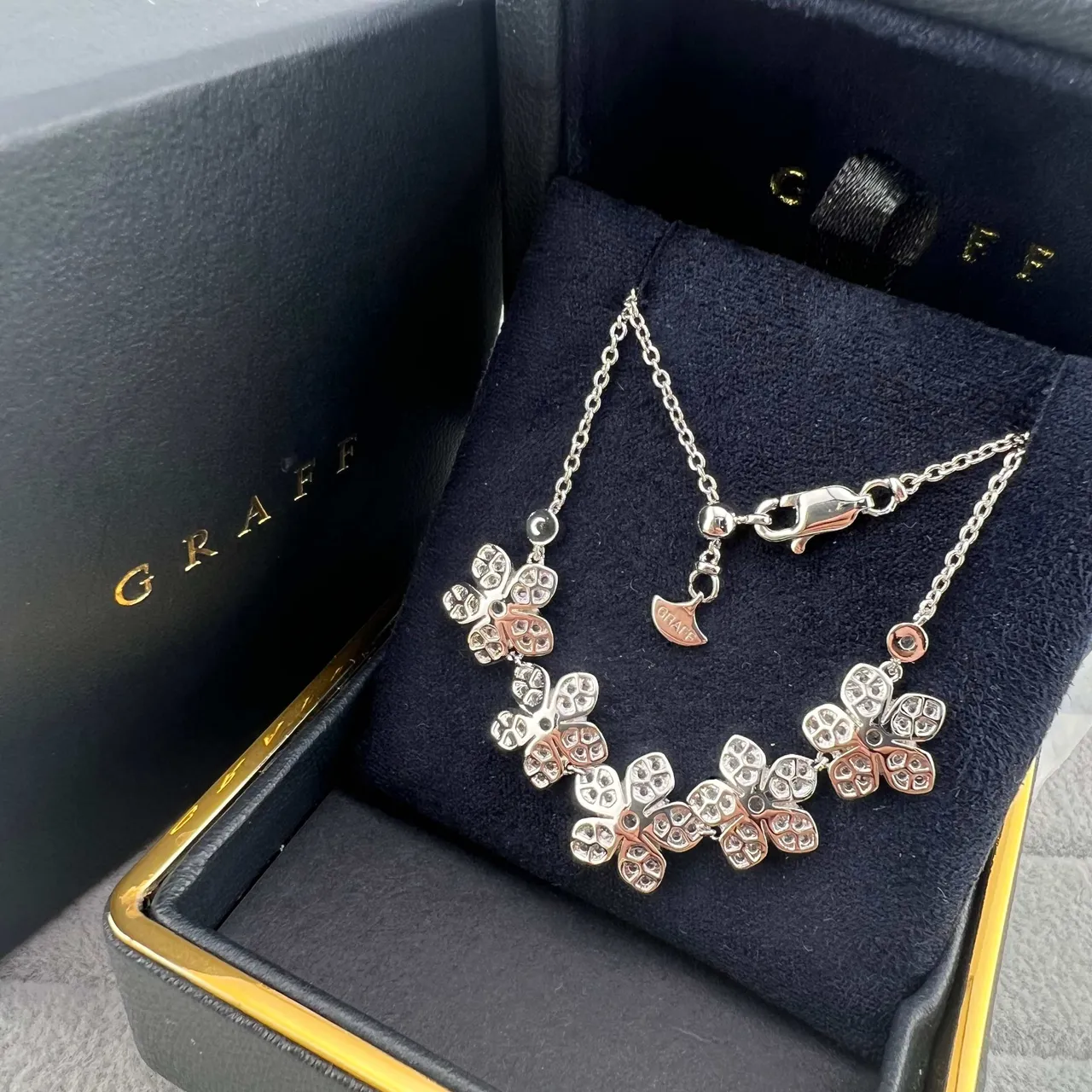 Graff Silver White Pavé-Set Floral Motif Five Blossoms Bracelet 5
