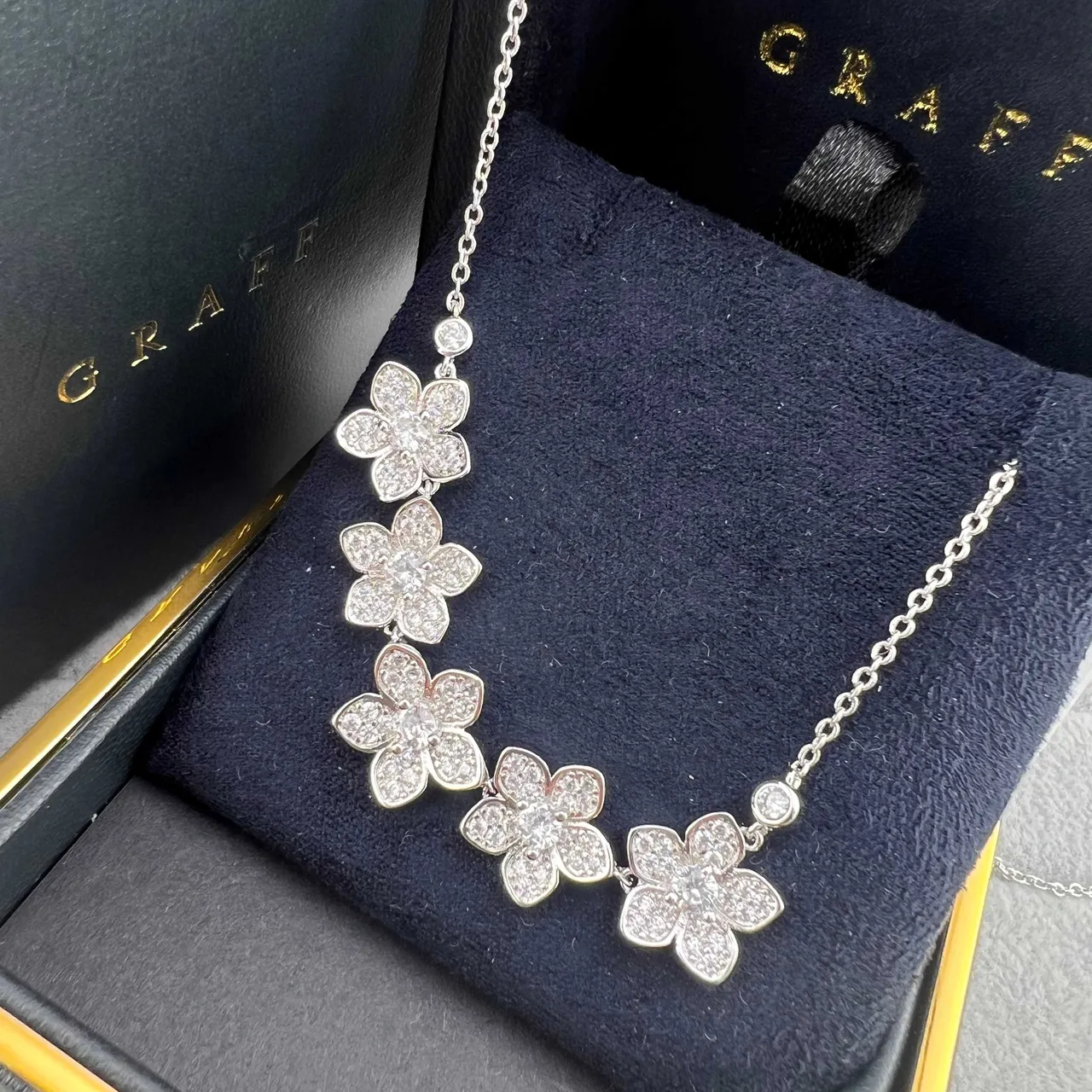 Graff Silver White Pavé-Set Floral Motif Five Blossoms Bracelet 6