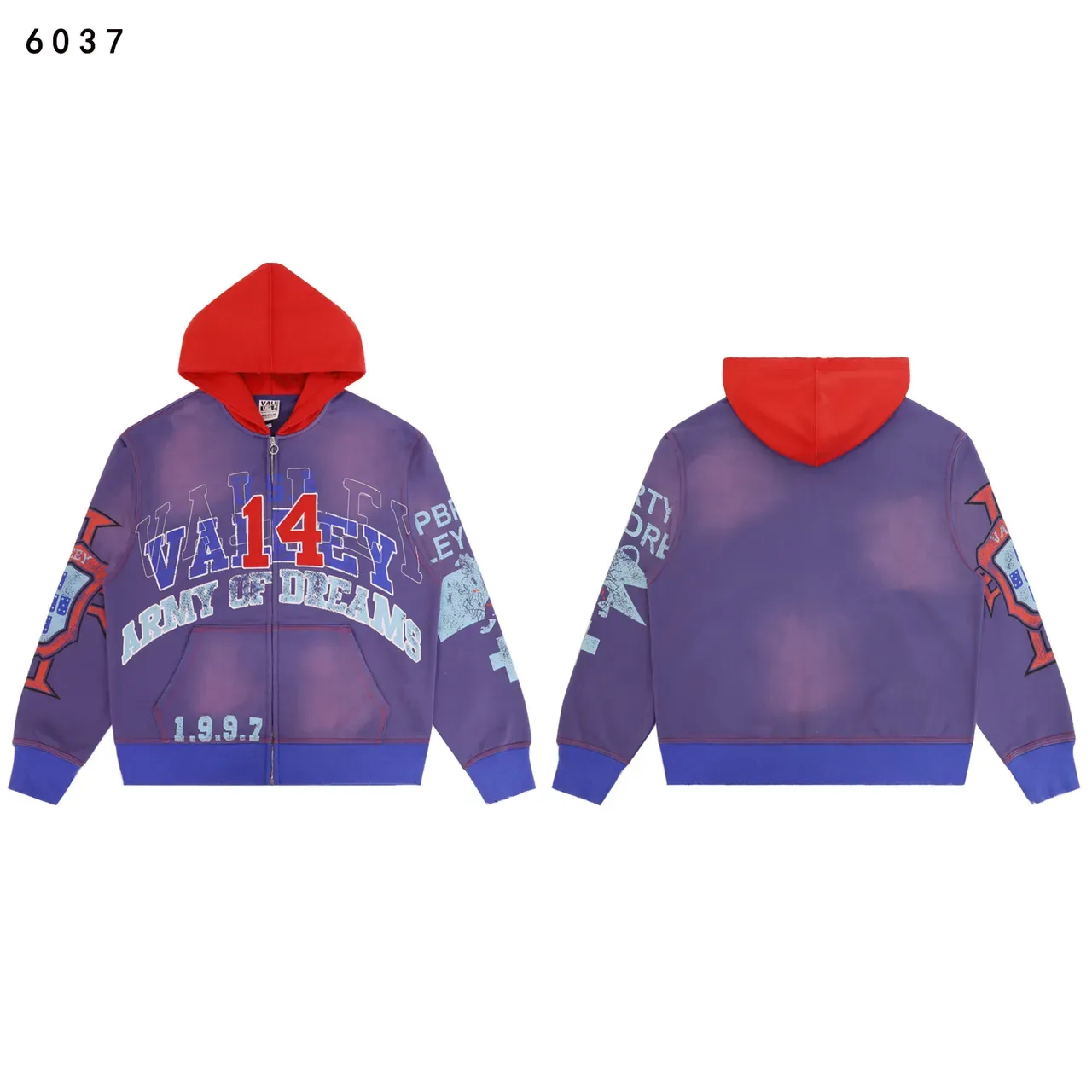 Graphic-Print Full-Zip Contrast Hoodie 2