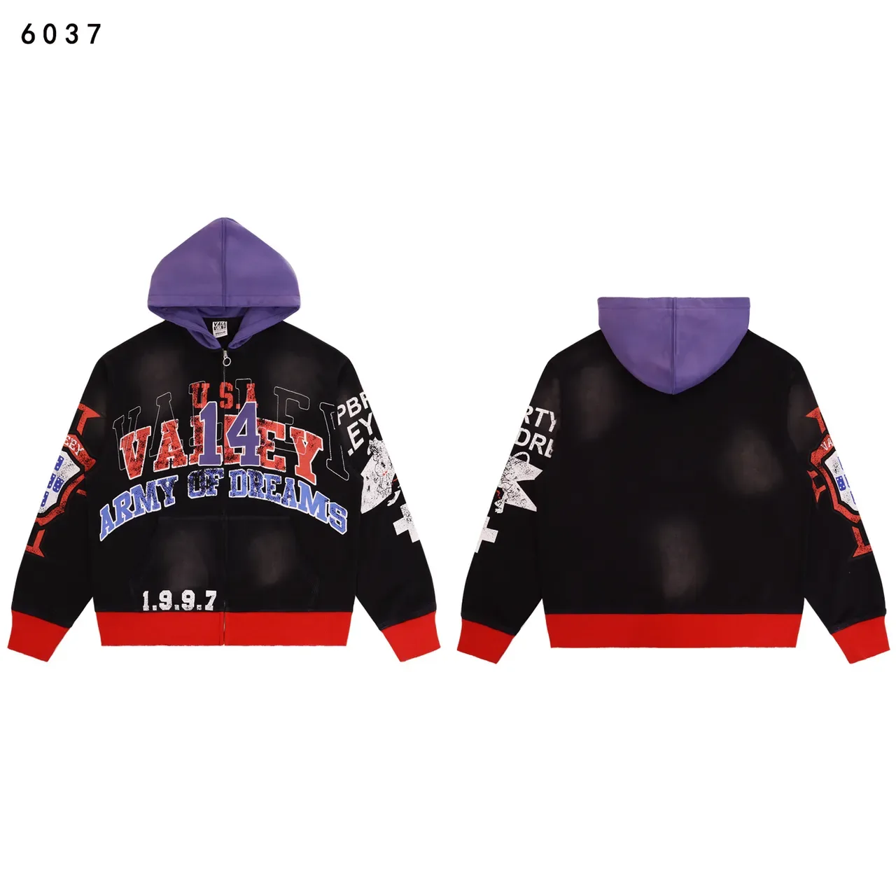 Graphic-Print Full-Zip Contrast Hoodie 3