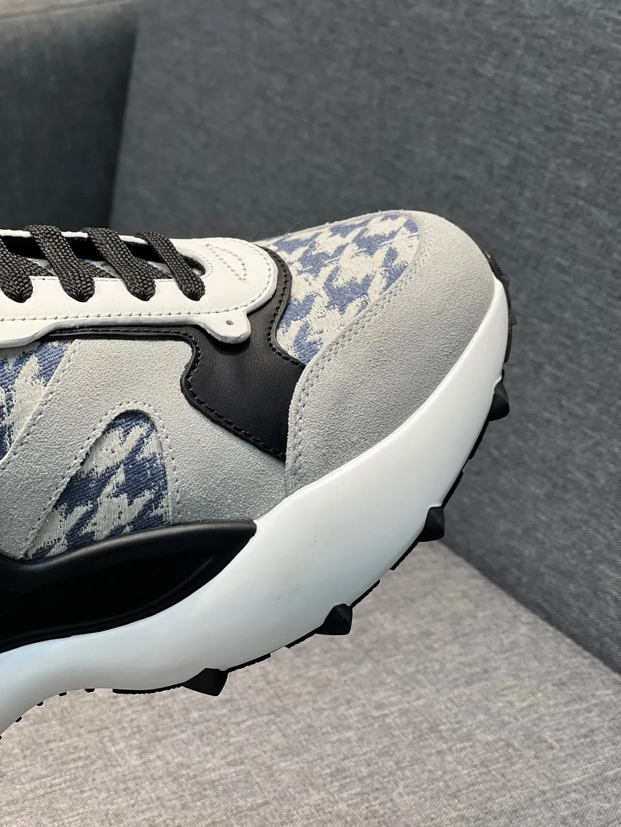 Gray and Blue Printed Panel Chunky Lifestyle Sneaker 3
