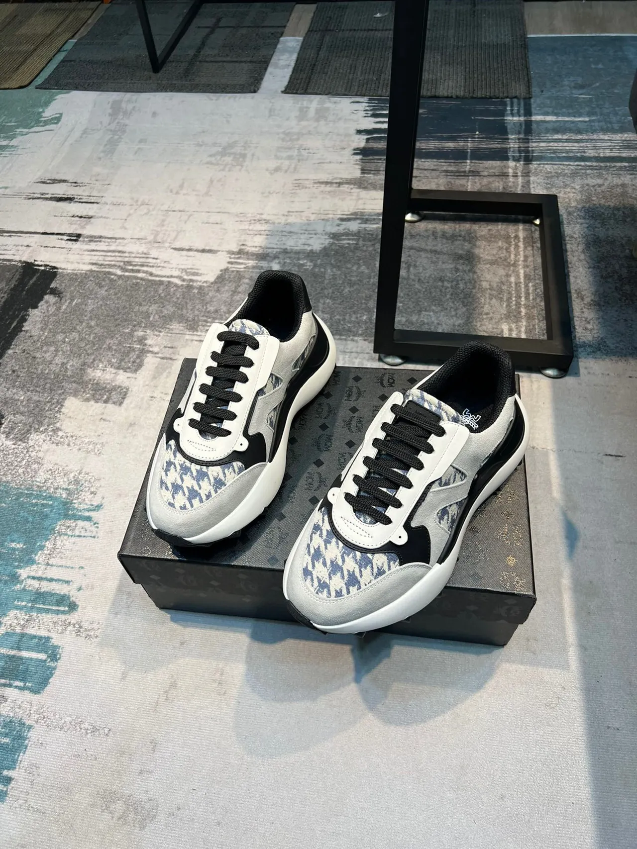 Gray and Blue Printed Panel Chunky Lifestyle Sneaker 5