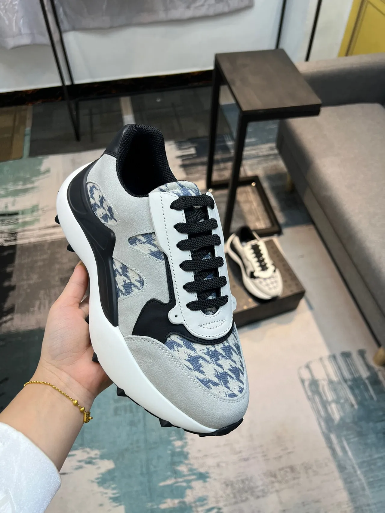 Gray and Blue Printed Panel Chunky Lifestyle Sneaker 6