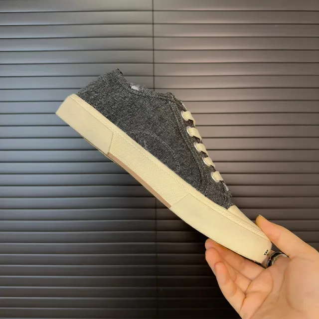 Gray Beige Heather Canvas Upper Off-White Vulcanized Sole Sneakers 6
