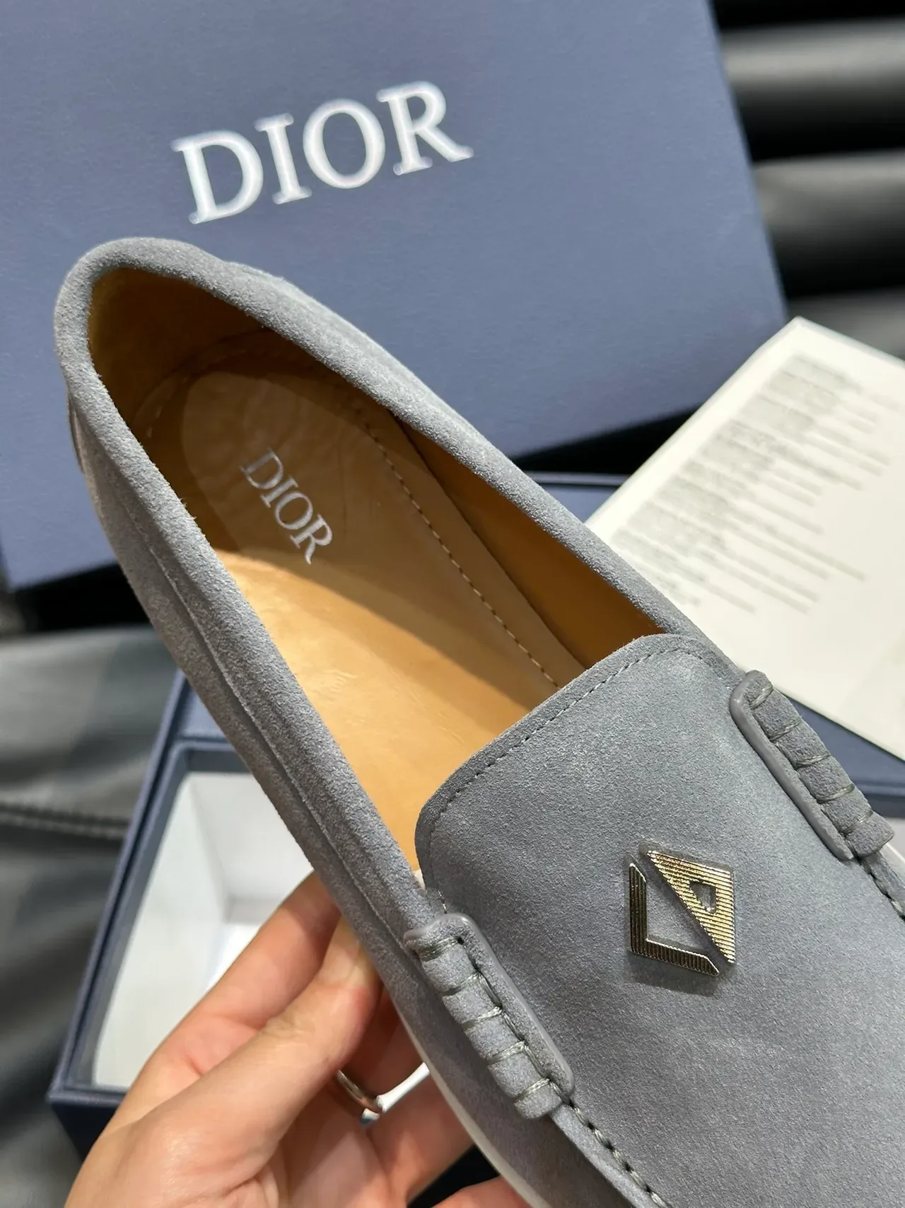 Gray Beige Suede Upper Moc-Toe Stitching Loafer 4