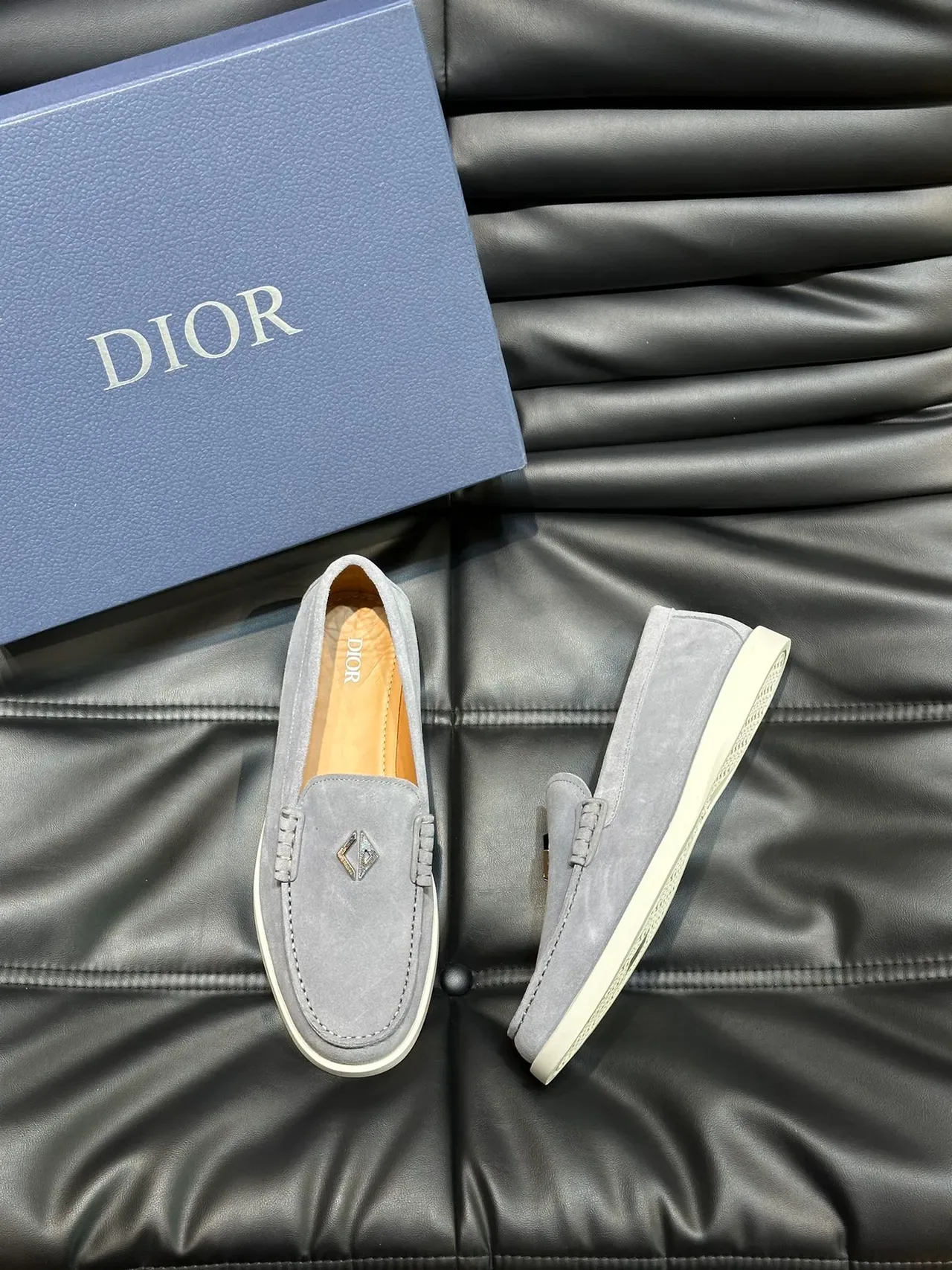 Gray Beige Suede Upper Moc-Toe Stitching Loafer 5