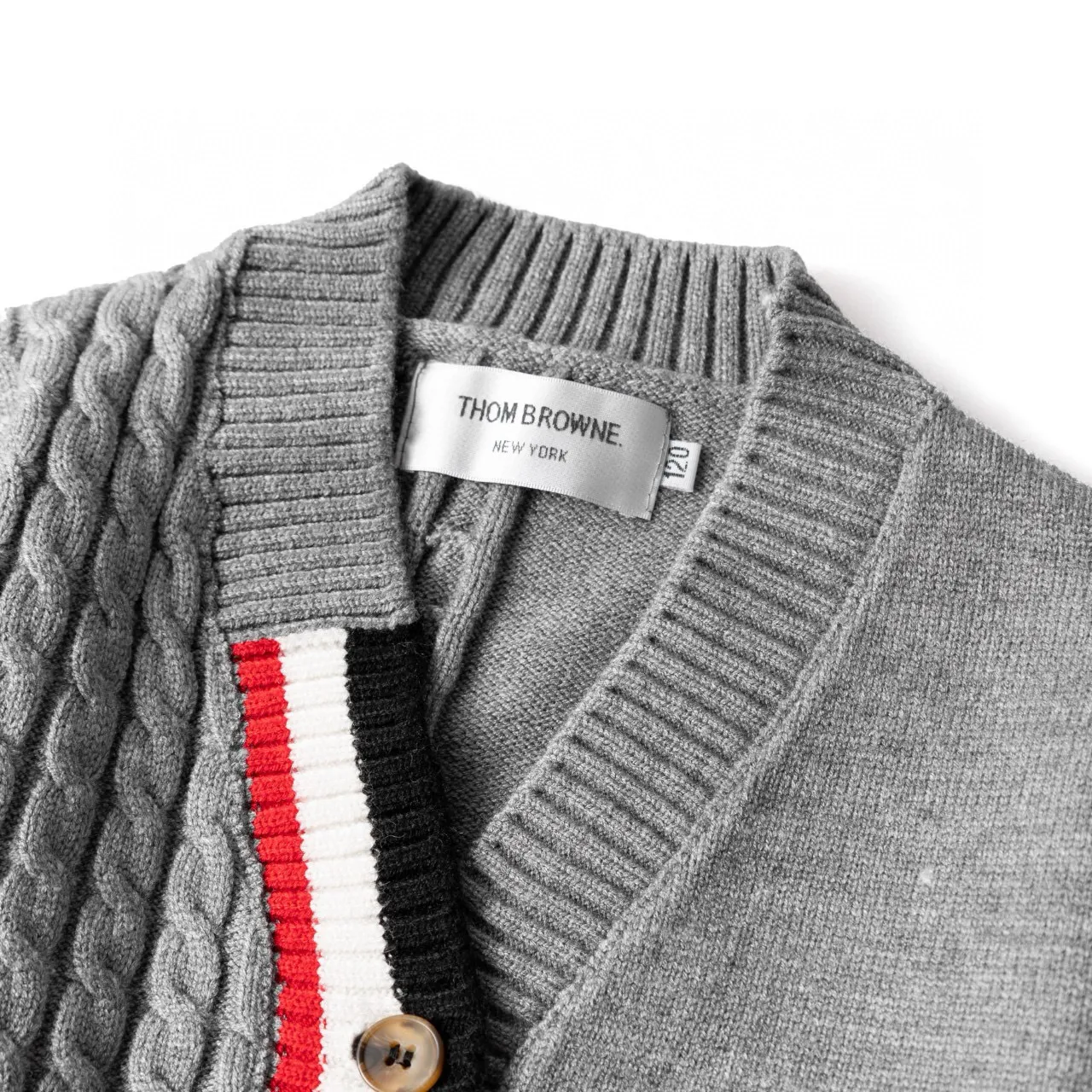 Gray Black Cable Knit Striped Trim Cardigan 13
