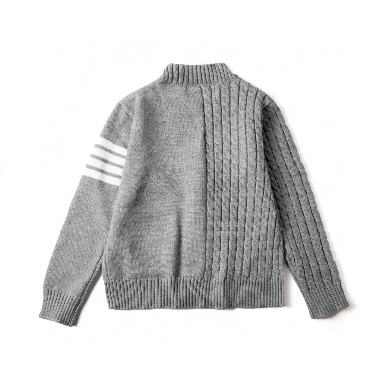 Gray Black Cable Knit Striped Trim Cardigan 18