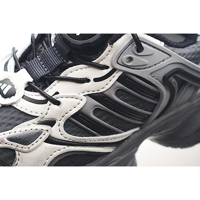 Gray Black Oversized Sole Layered Synthetic Overlays Chunky Sneakers 18