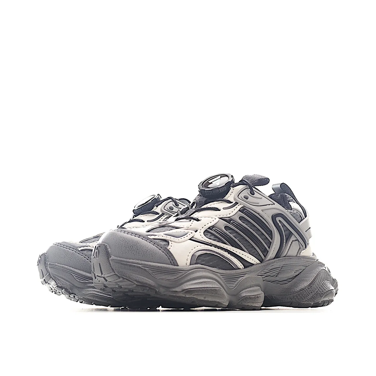 Gray Black Oversized Sole Layered Synthetic Overlays Chunky Sneakers 20