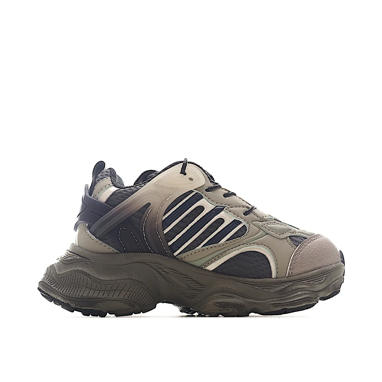 Gray Black Oversized Sole Layered Synthetic Overlays Chunky Sneakers 21