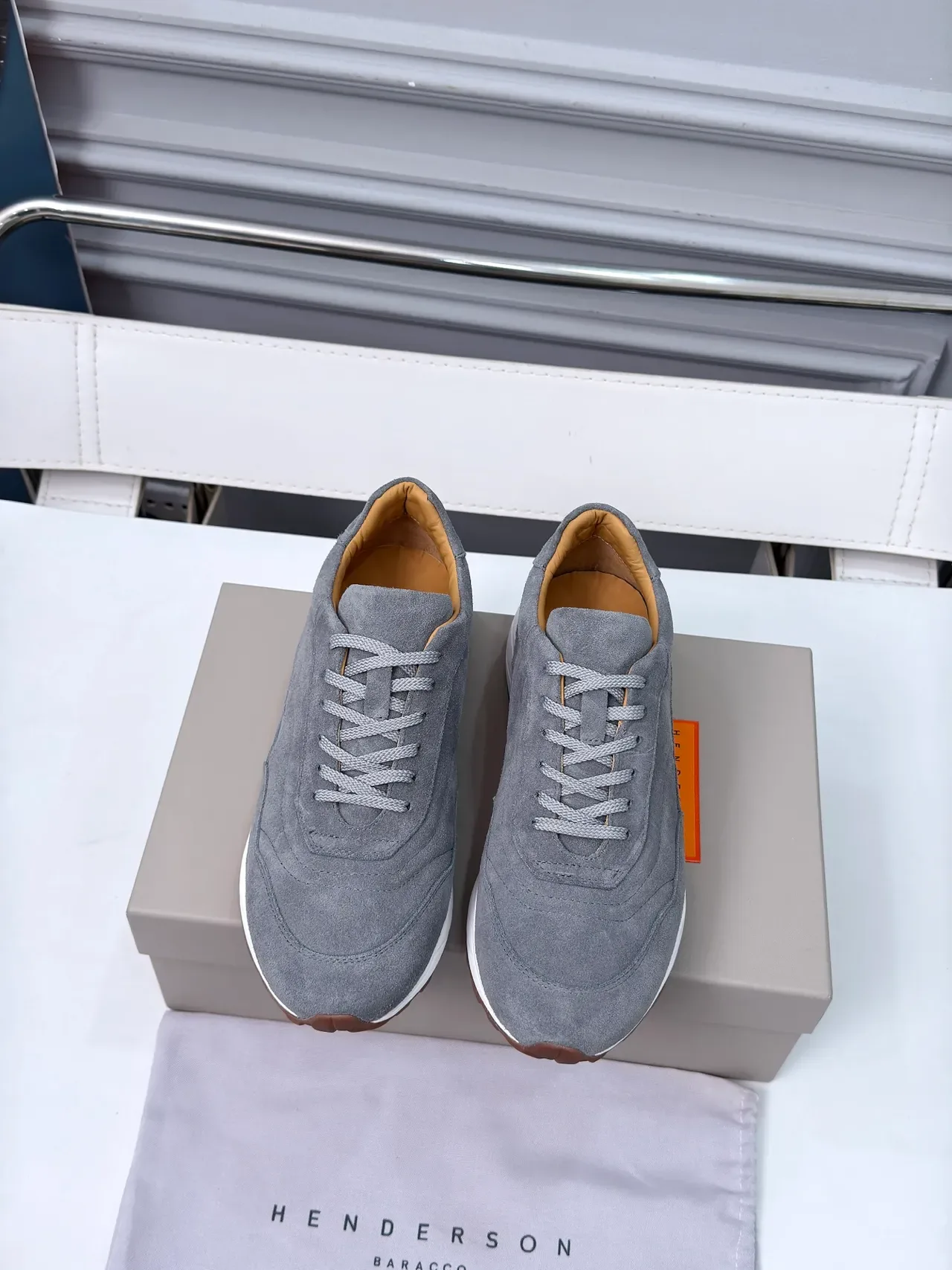 Gray Brown Suede Upper White Layered Midsole Sneakers 5