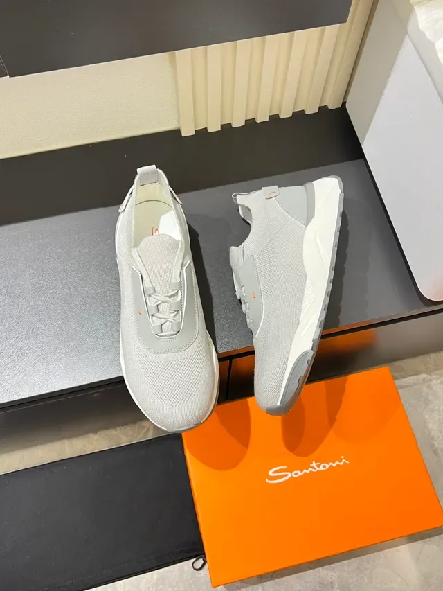 Gray Orange Knit Upper Laceless Integrated Strap Sneakers 4