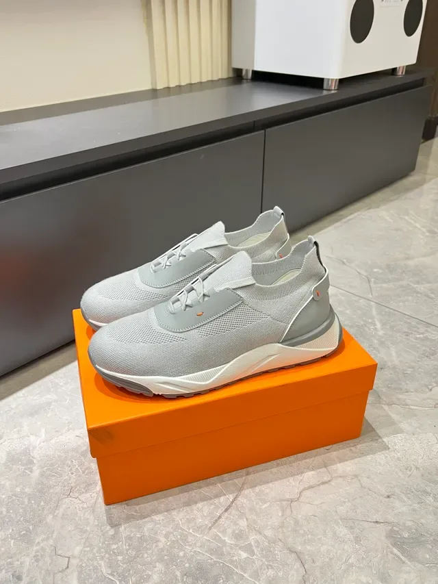 Gray Orange Knit Upper Laceless Integrated Strap Sneakers 5