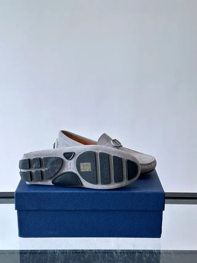 Gray Suede Metal Bit Loafers 2