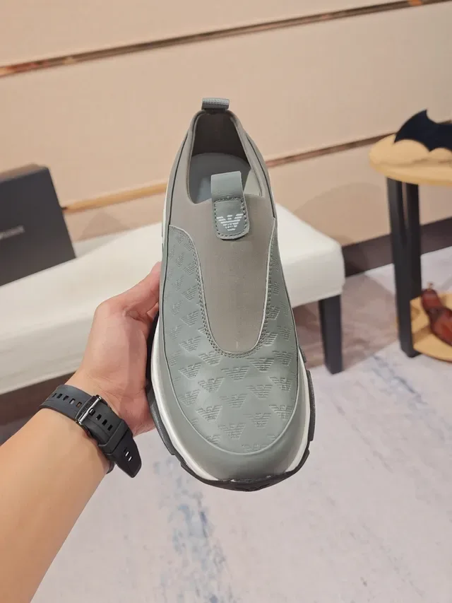 Gray White Slip-On Embossed Upper Sneakers 5