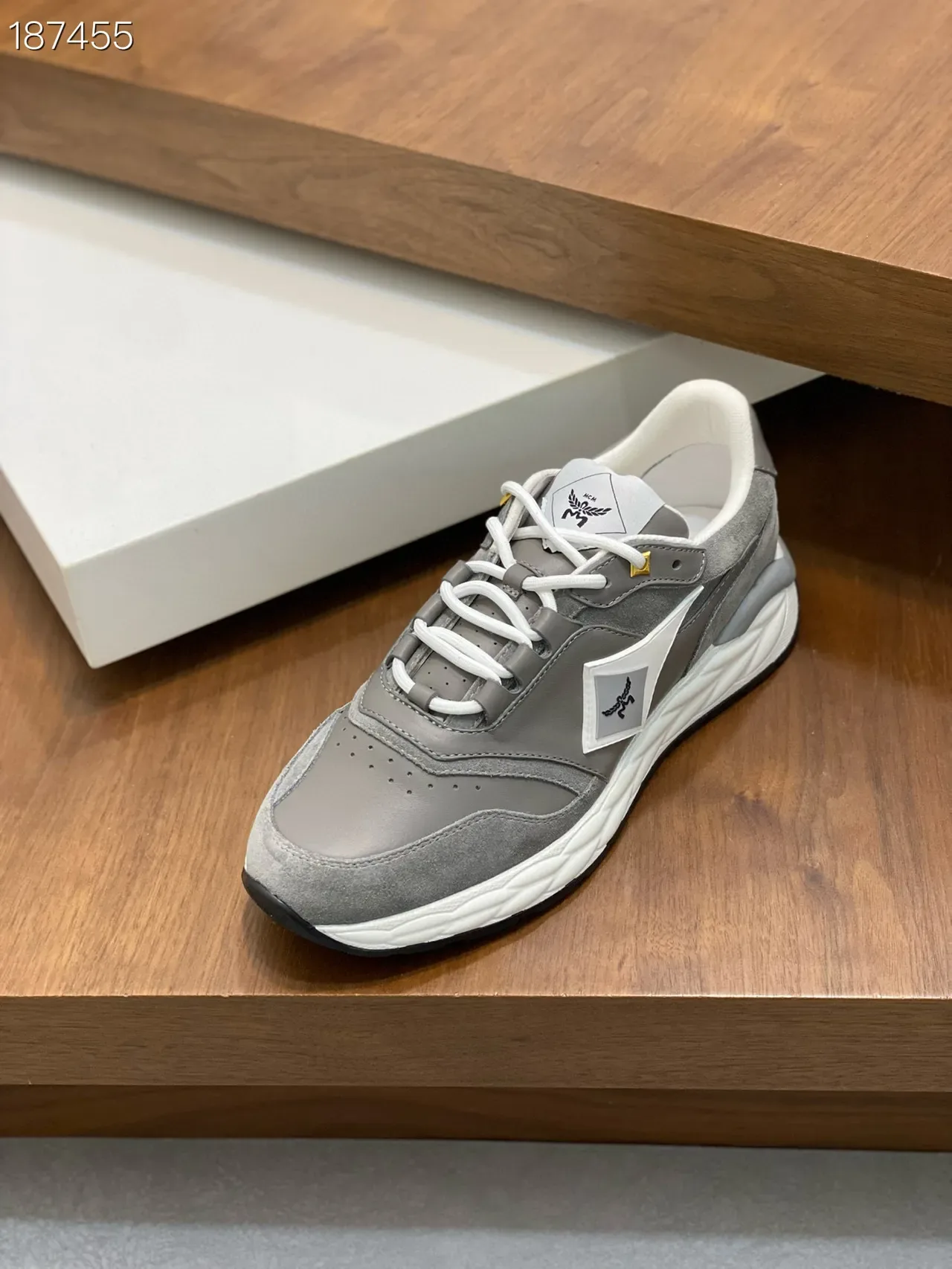 Gray White Suede-Leather Mix Sculpted Midsole Sneakers 5