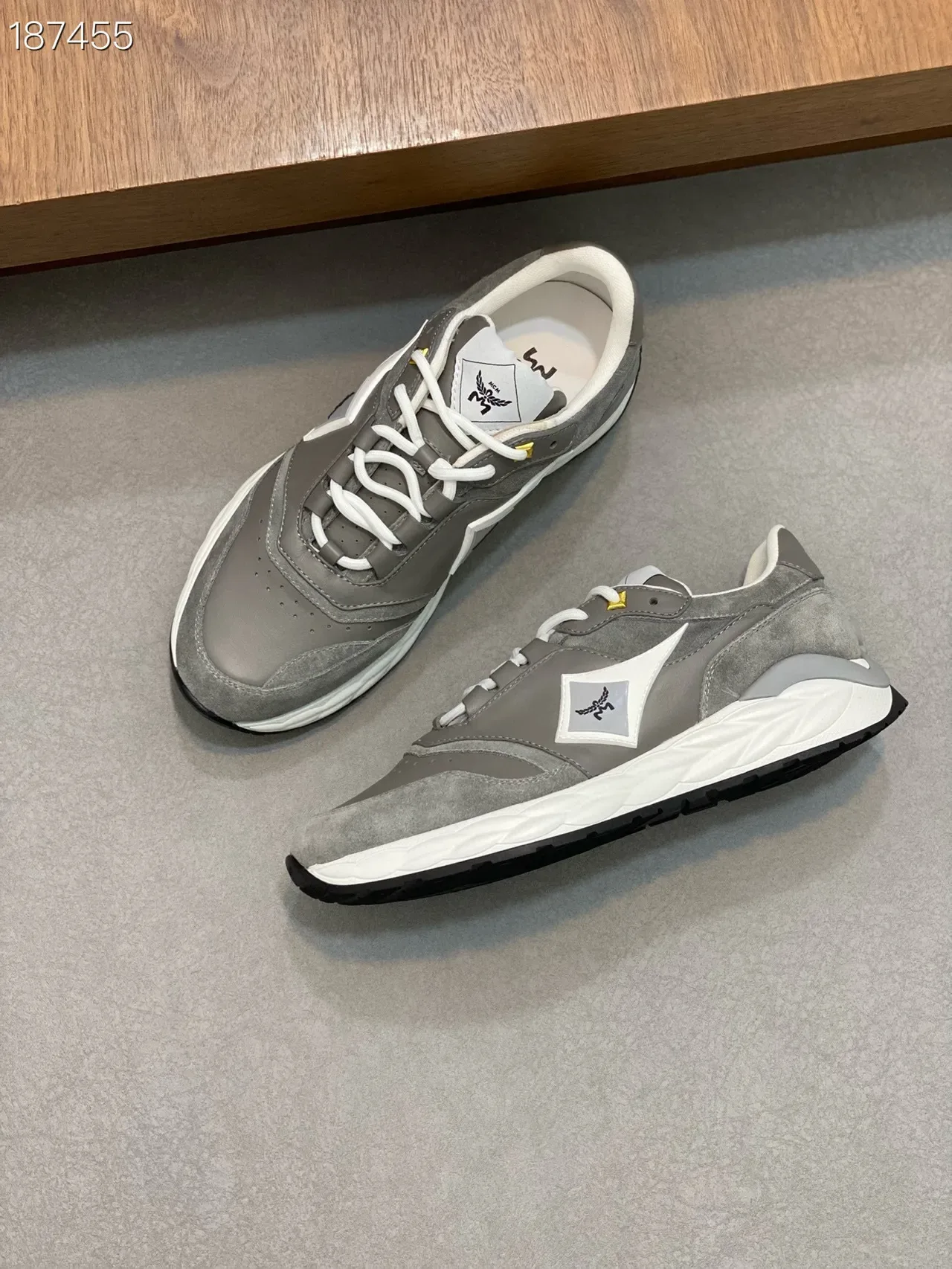 Gray White Suede-Leather Mix Sculpted Midsole Sneakers 6