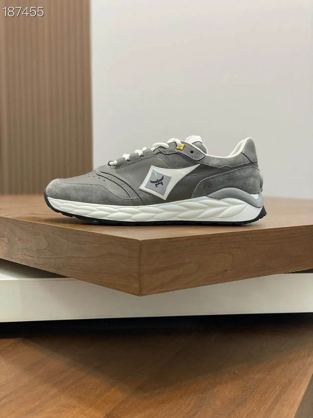 Gray White Suede-Leather Mix Sculpted Midsole Sneakers 8