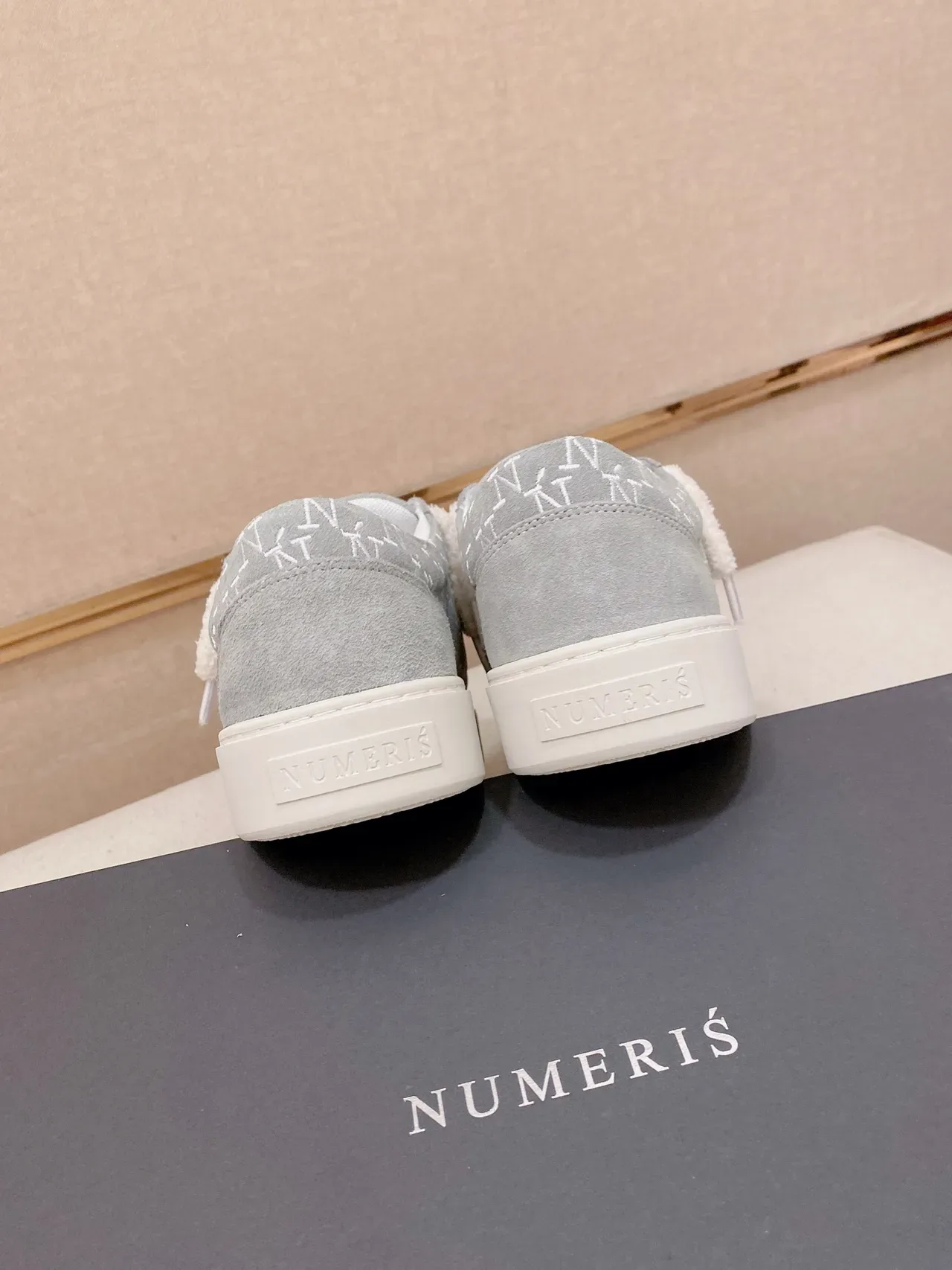 Gray White Suede Upper Monogram Embroidery Sneakers 3