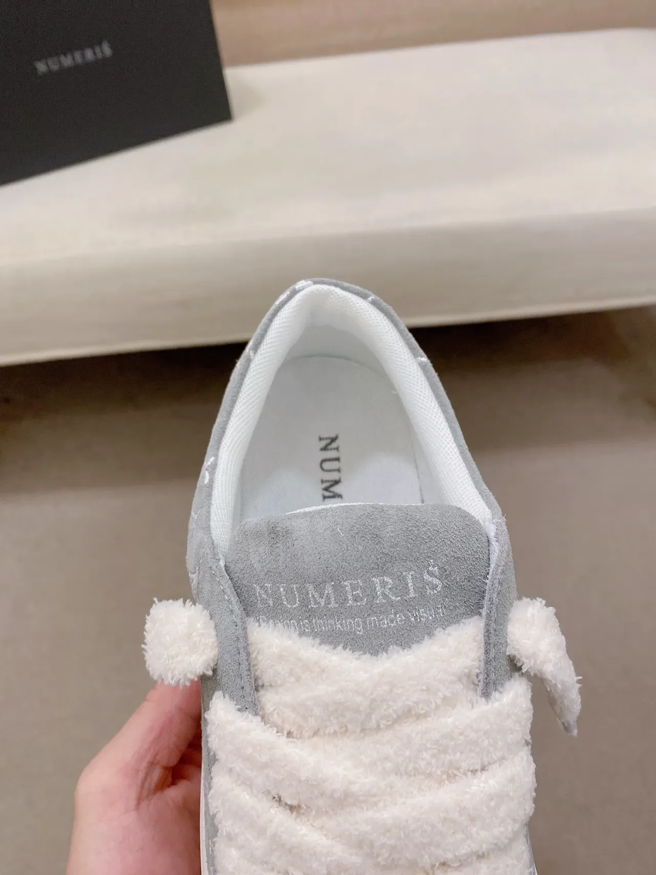 Gray White Suede Upper Monogram Embroidery Sneakers 4