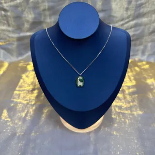 Green and White Pavé Stone Pendant Necklace