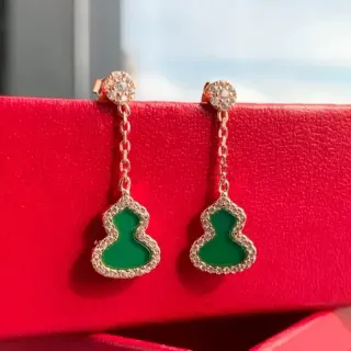 Green Gourd-Shaped Pavé Halo Drop Earrings