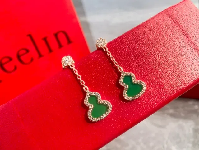 Green Gourd-Shaped Pavé Halo Drop Earrings 2