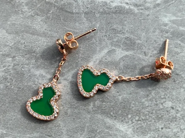 Green Gourd-Shaped Pavé Halo Drop Earrings 3