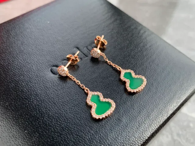 Green Gourd-Shaped Pavé Halo Drop Earrings 4