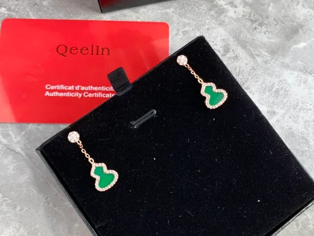Green Gourd-Shaped Pavé Halo Drop Earrings 7