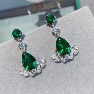 Green Pear-Cut Gemstone Fan Halo Drop Earrings