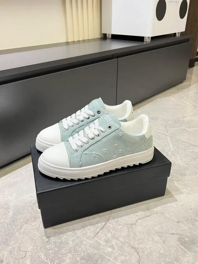 Green White Canvas Upper Embroidered Floral Motif Lifestyle Sneakers 5