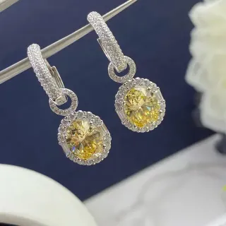 Halo-Set Yellow Gemstone Drop Earrings