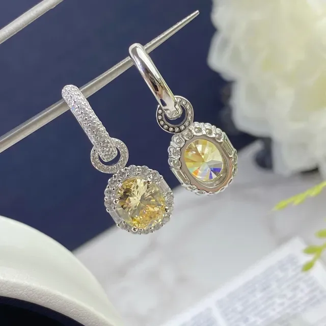 Halo-Set Yellow Gemstone Drop Earrings 6