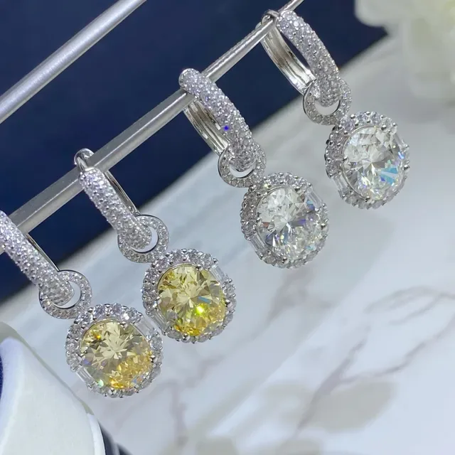 Halo-Set Yellow Gemstone Drop Earrings 7