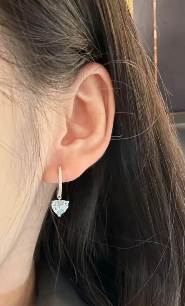 Heart-Shaped Crystal Pave Hoop Dangling Earrings 5