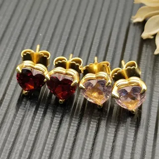Heart-Shaped Faceted Gemstone Gold-Tone Stud Earrings