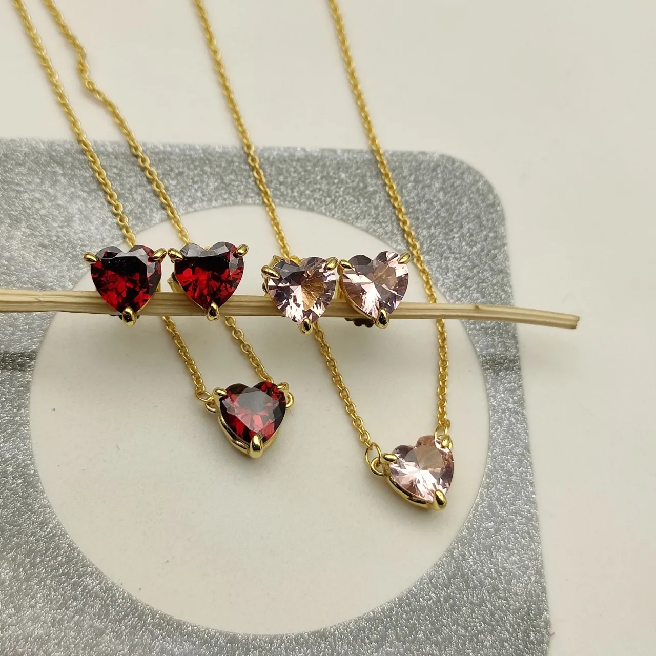 Heart-Shaped Faceted Gemstone Gold-Tone Stud Earrings 2