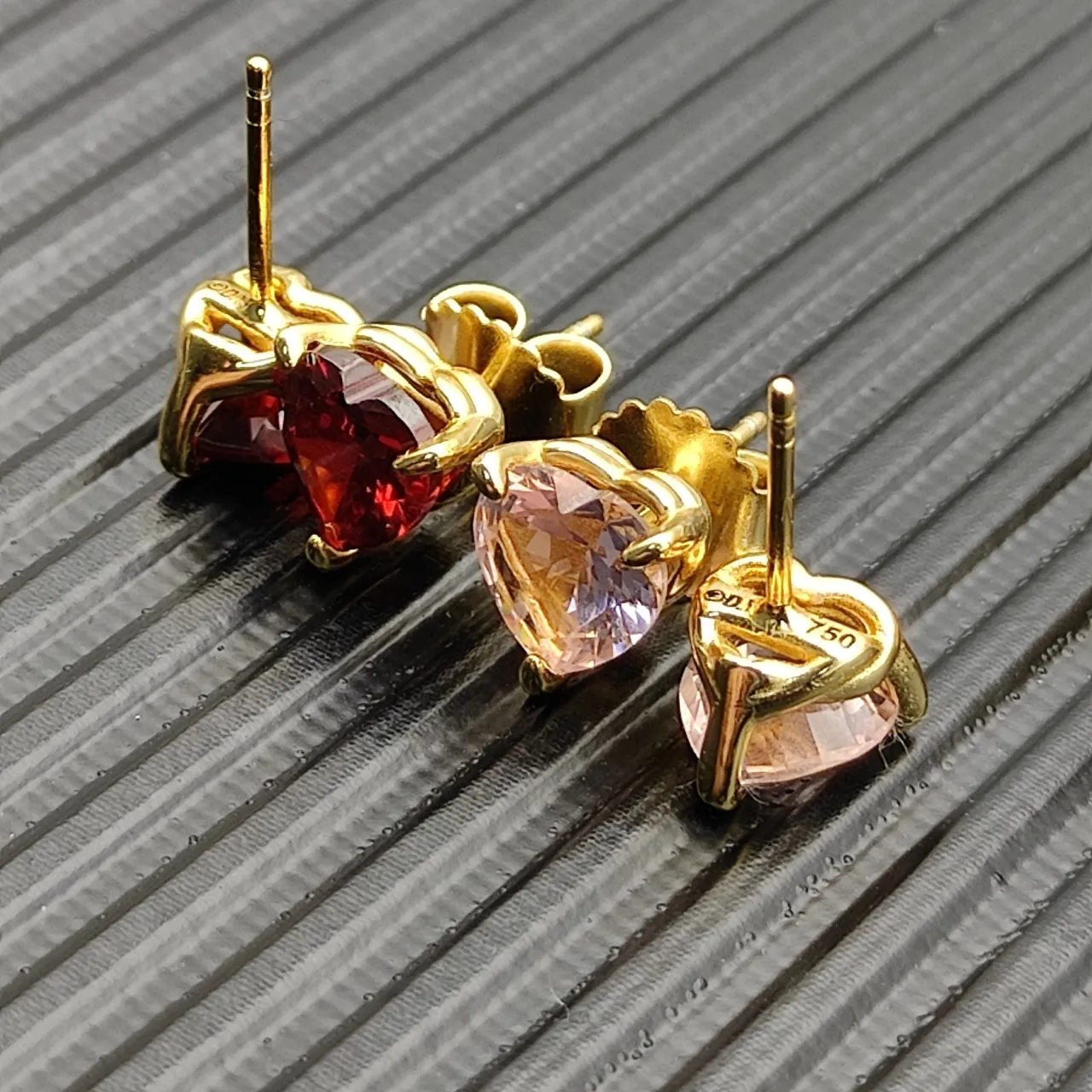Heart-Shaped Faceted Gemstone Gold-Tone Stud Earrings 5
