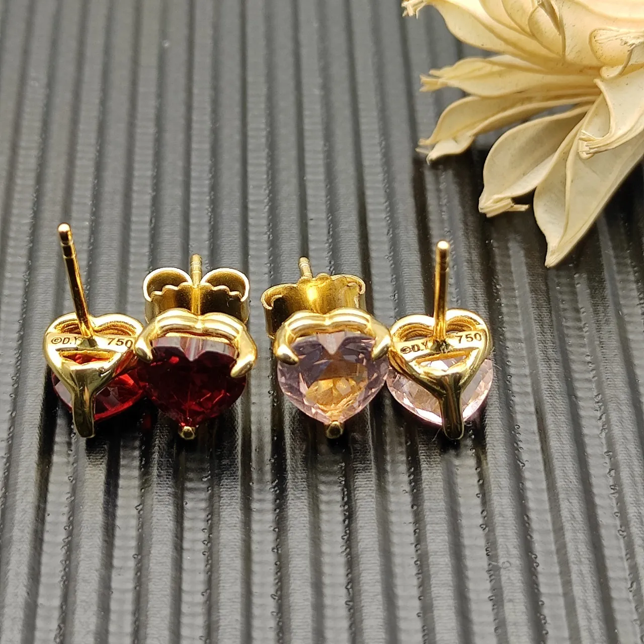 Heart-Shaped Faceted Gemstone Gold-Tone Stud Earrings 6