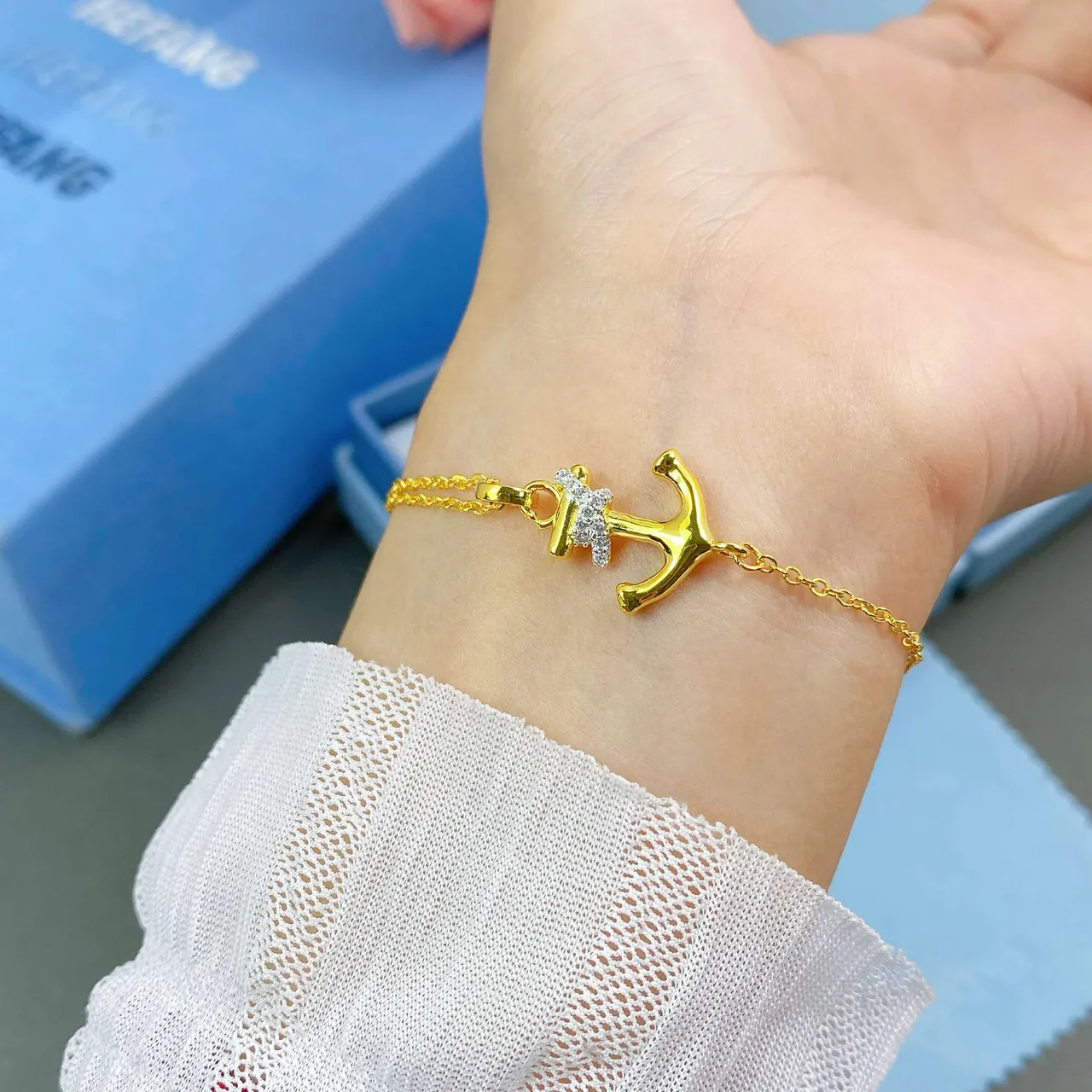 HEFANG Anchor Charm Gold Chain Bracelet 2