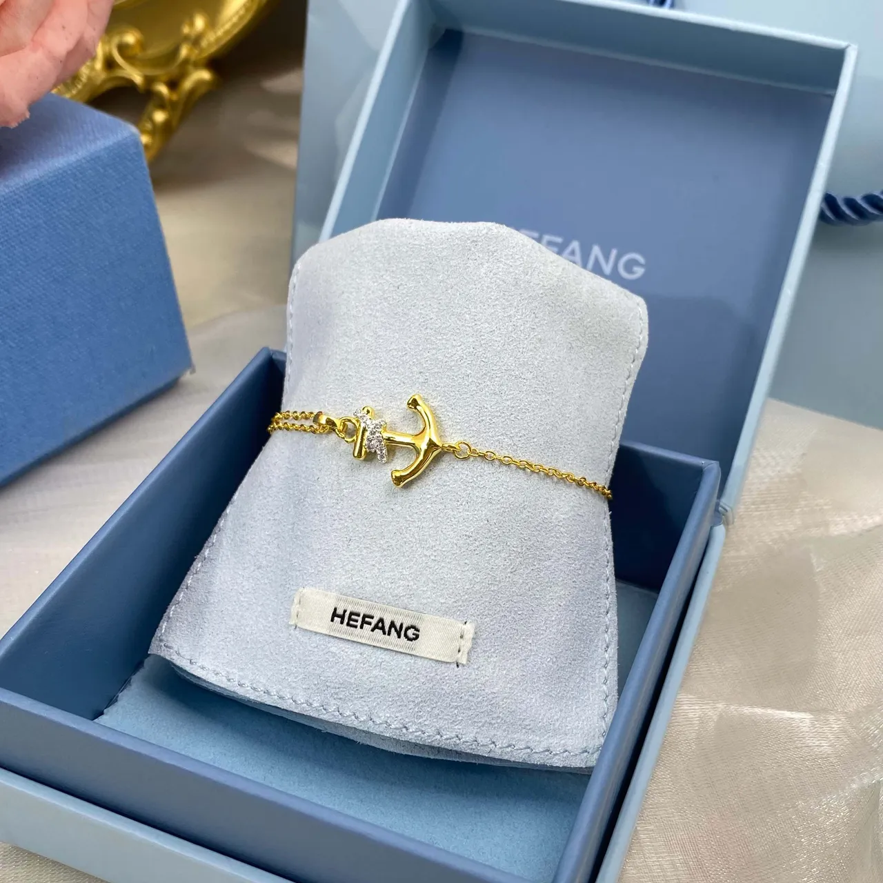 HEFANG Anchor Charm Gold Chain Bracelet 3