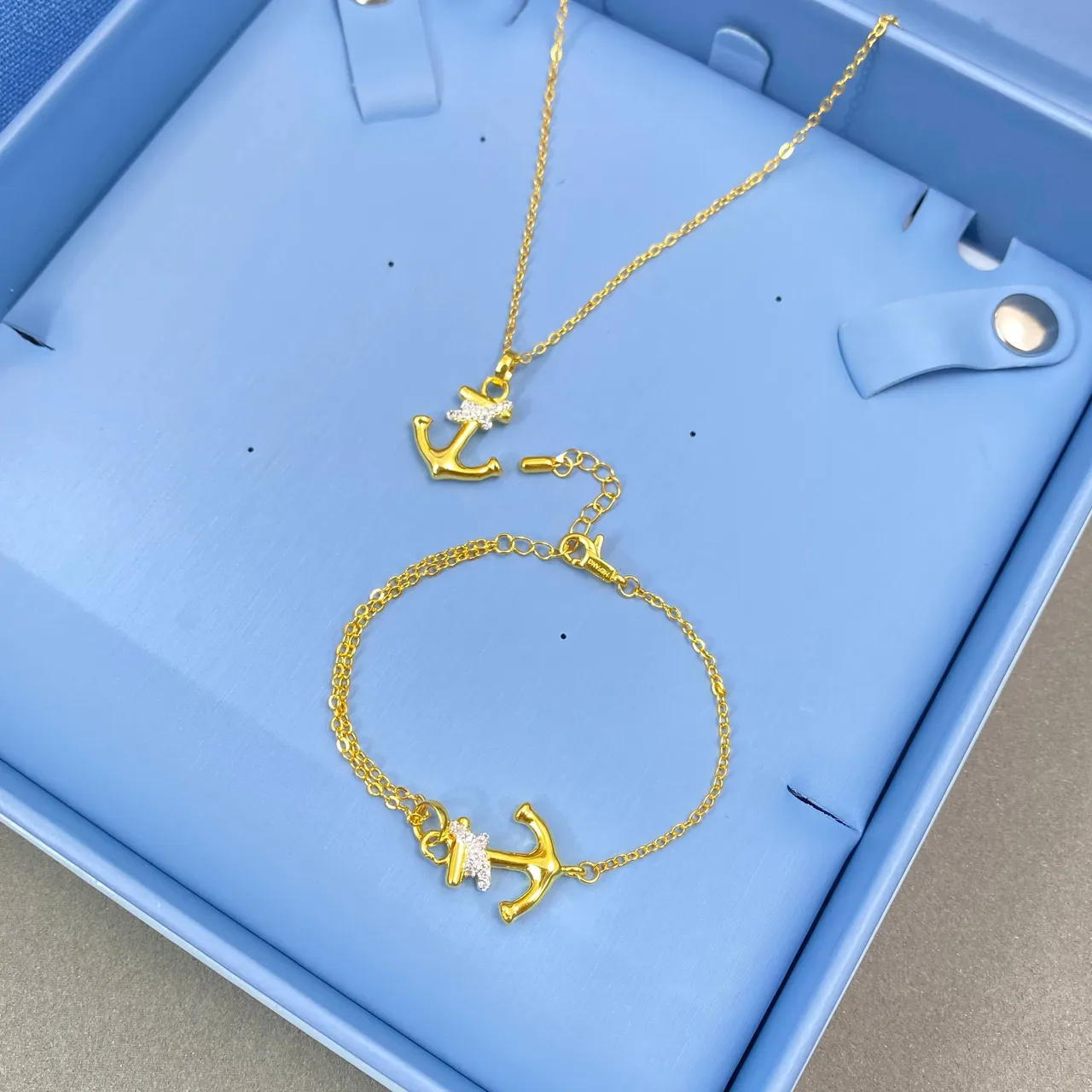 HEFANG Anchor Charm Gold Chain Bracelet 5